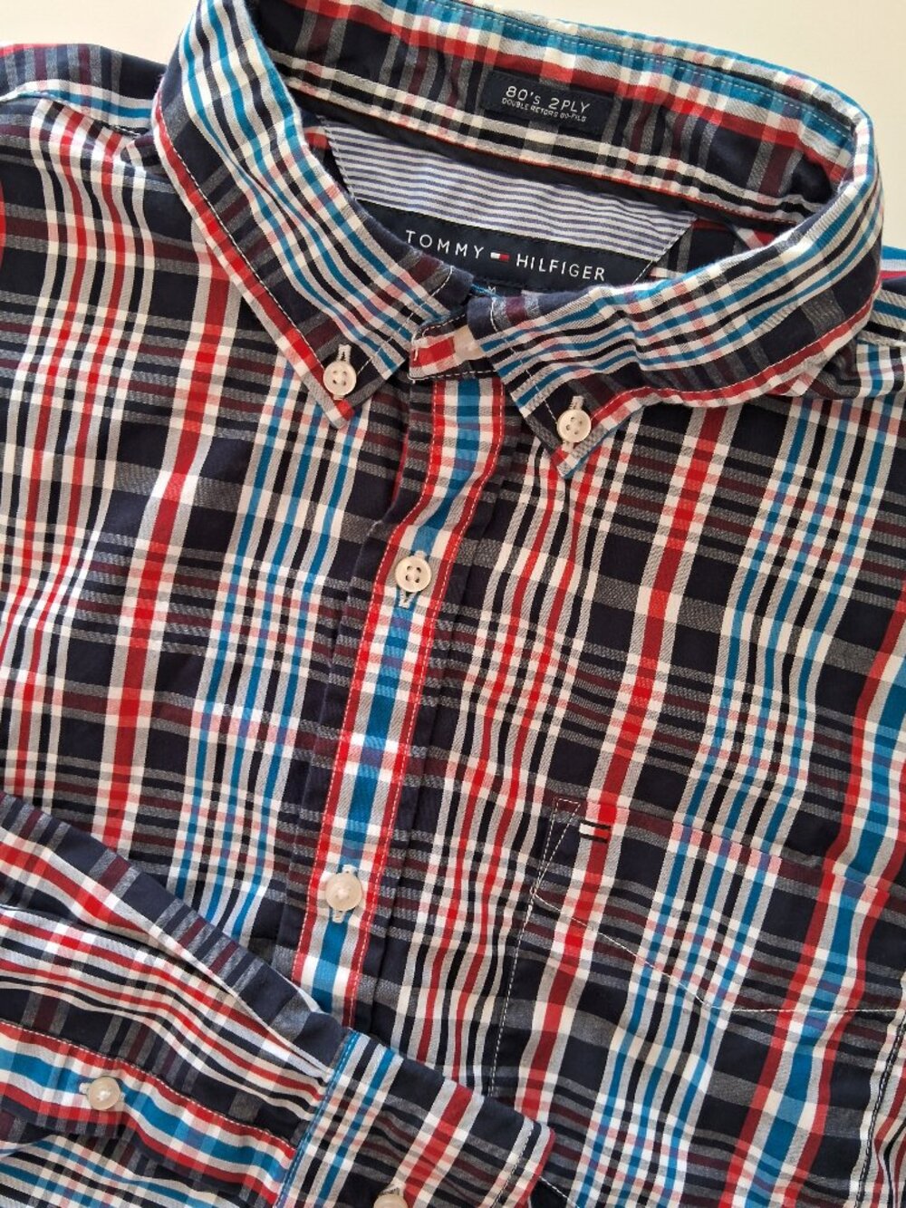 Tommy Hilfiger Men’s Custom Fit Plaid Shirt Size M Button Down Classic